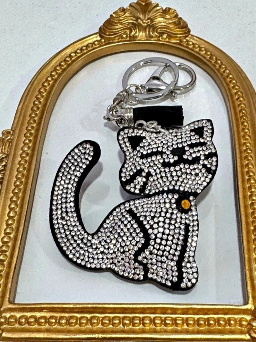 New Rhinestone Silver Cat Keychain - Picture 2 of 5